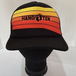 Hang Ten Hat Cap Snapback Trucker Black Surfing Sunset Beach California Logo EUC